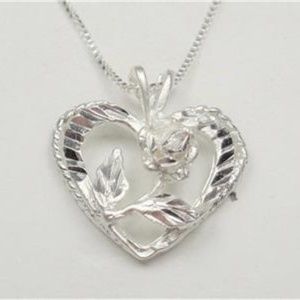 STERLING SILVER LOVE HEART WITH ROSE NECKLACE